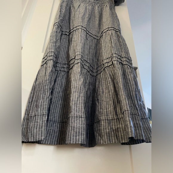 NWT Quince 100% European Linen Tiered Maxi Dress in Chambray Stripe, Sz L - Picture 7 of 14